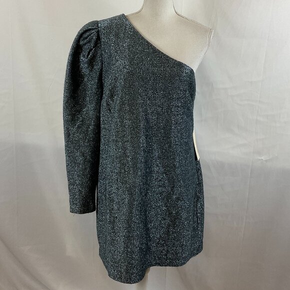 Happy X Nature Dresses & Skirts - Happy Nature One Shoulder Dress XL Gray Blue Sparkle Metallic Long Sleeve Lined